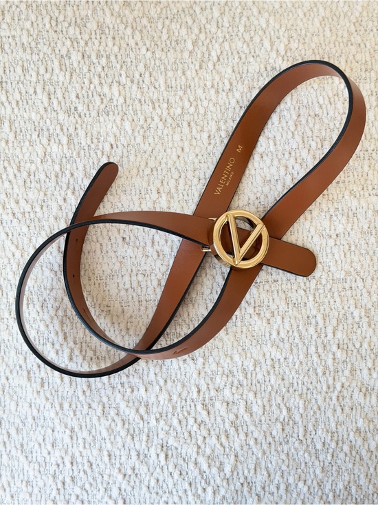 Valentino Accessories - Valentino Garavani VLogo Signature Leather Belt - Tan / Gold (Size M)